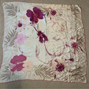 Vintage Anne Klein Silk Scarf Pink Ivory Cream Floral Neck Scarf 34" Square